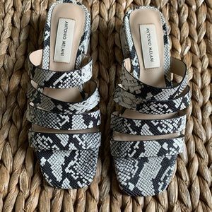 Antonio Melani 6M snake pattern strappy 1 1/2 block heel worn once